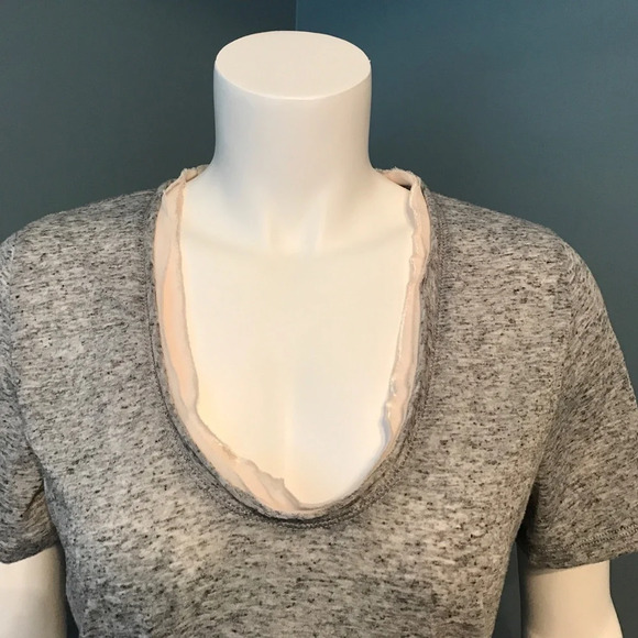 J. Crew gray v neck tee shirt with satin trim - Picture 2 of 5